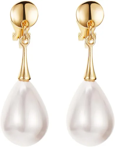 Vista 9 de Pendientes de Clip de Perla para Mujer, Pendientes de Clip Colgante para Mujer, Pendientes de Perla Blanca Imitación Chapados en Oro, Pendientes