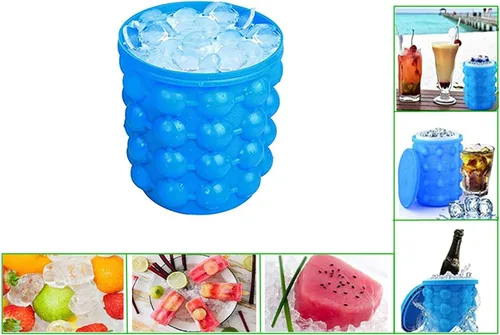 Vista 3 de BULUSHI - Cubo de hielo de silicona grande 2 en 1 y molde de hielo con tapa, fabricante de cubitos de hielo de silicona Genie, fabricante portátil