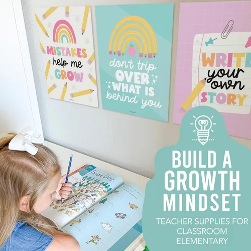 Vista 7 de Hadley Designs Póster motivacional para decoración de aula, 9 pósteres de aula de mentalidad de crecimiento, decoración de pared inspiradora
