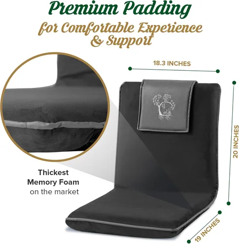 Vista 2 de Silla de meditación japonesa con respaldo para adultos, silla de meditación premium con respaldo ajustable y plegable para sentarse, yoga