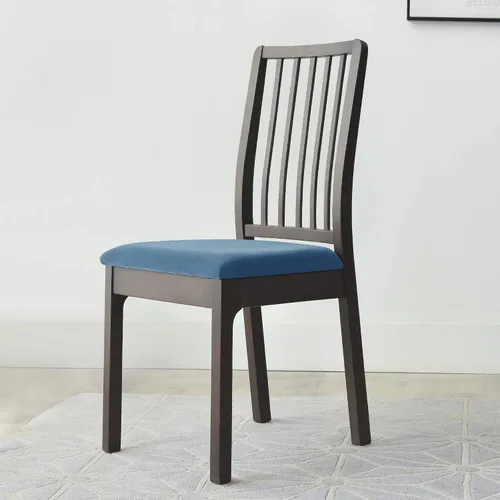 Vista 2 de Fundas de asiento para comedor, funda de terciopelo suave para silla de comedor con correas, fundas de asiento lavables (2, azul)
