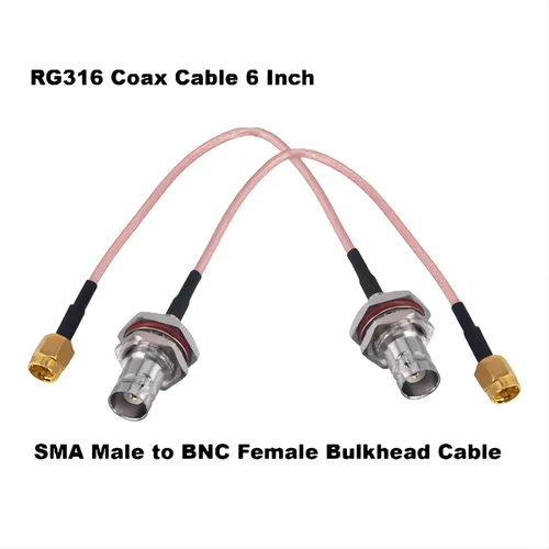 Vista 2 de Cable coaxial RF BNC a SMA 2 unids BNC mamparo hembra a conector macho SMA 6 pulgadas de baja pérdida RG316 adaptador de cable coaxial para antena