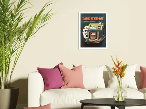 Vista 3 de Pacifica Island Art Las Vegas Nevada United Air Lines - Máquina tragamonedas - Póster vintage de viaje de aerolínea c.1972 - Cartel de metal vintage