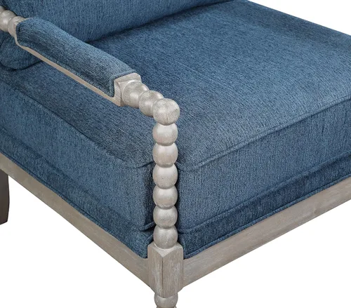 Vista 6 de OSP Home Furnishings Abbott Spindle - Silla decorativa con asiento acolchado de resorte y base gris cepillado, tela azul celeste