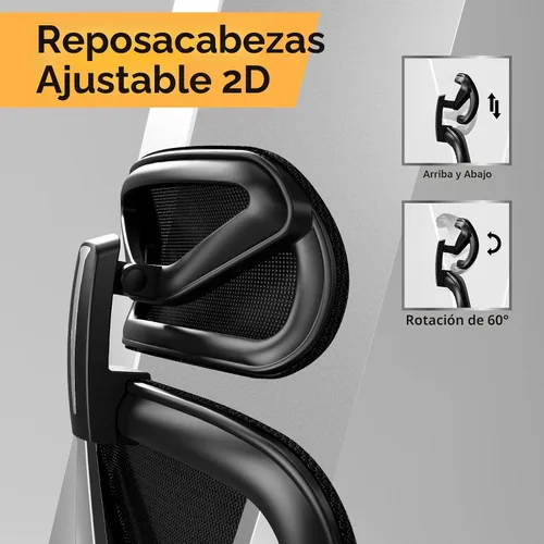 Vista 8 de HOLLUDLE Silla de oficina ergonómica de malla, soporte lumbar ajustable 3D y reposabrazos 3D, respaldo en forma de V, silla de escritorio ajustable