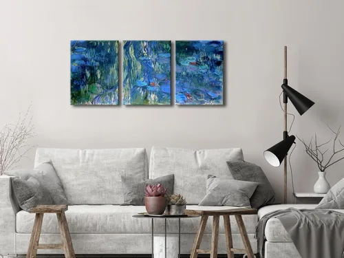 Vista 3 de Wieco Art Impresión en lienzo de nenúfares, reflejos de sauces llorones por Claude Monet, pinturas al óleo, impresiones sobre lienzo, arte de pared