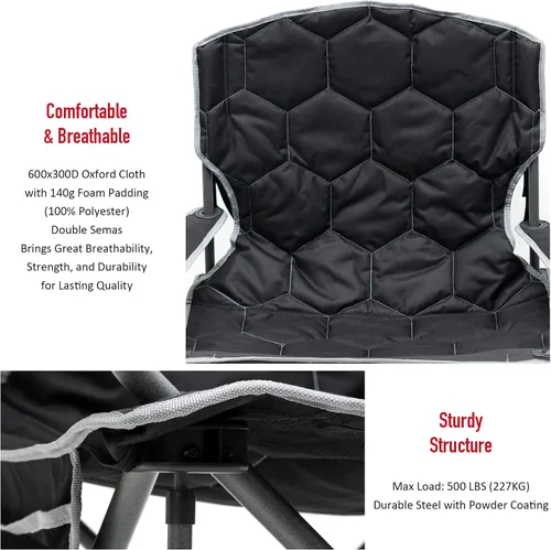 Vista 5 de SUNNYFEEL Silla de campamento de gran tamaño para adultos grandes y altos, silla de campamento plegable resistente que soporta 500 libras, silla