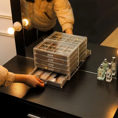 Vista 6 de Cq acrylic Organizador de joyas con 5 cajones Gris