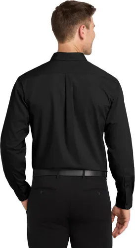 Vista 2 de Port Authority Camisa de popelina sin preocupaciones de manga larga Negro profundo