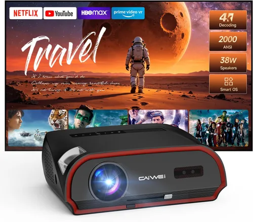 Vista 11 de Proyector portátil inteligente 4K para el hogar, proyector de película de 1300 lúmenes ANSI con enfoque automático, WiFi Bluetooth, 3 modos