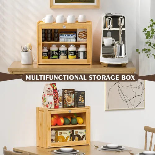 Vista 5 de Caja de pan para encimera de cocina, contenedor de pan grande de doble capa con puerta transparente, almacenamiento de pan y uso múltiple, etc