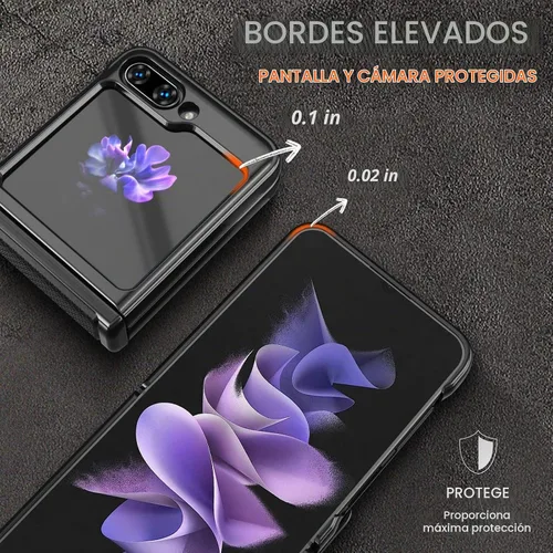 Vista 5 de Funda para Samsung Galaxy Z Flip 5 5G con protección de bisagra, cubierta de cámara deslizante resistente militar para caídas, soporte magnético