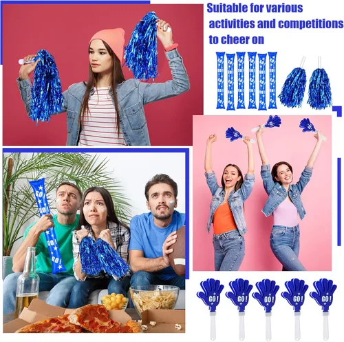 Vista 6 de Hungdao 60 piezas de regalos de fútbol de regreso a casa incluyen 24 palos de trueno, 12 palitos de animación, 24 pompones de animadora para eventos