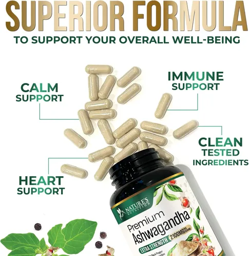 Vista 5 de Suplementos de Ashwagandha - Cápsula de Ashwagandha de 2100 mg para mujeres y hombres, apoyo natural antioxidante, extracto de raíz de Ashwa, apoyo