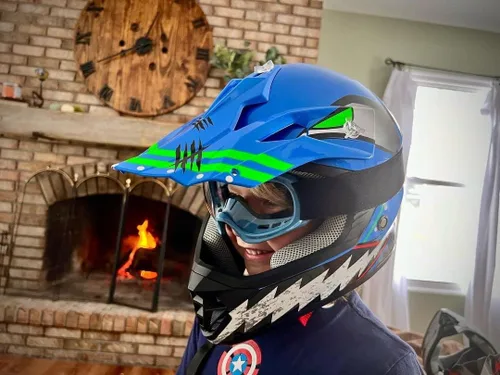 Vista 8 de TCMT Azul Niños Motocross ATV Dirtbike BMX Offroad Cara Completa Juventud Casco Guantes Gafas Aprobado Punto
