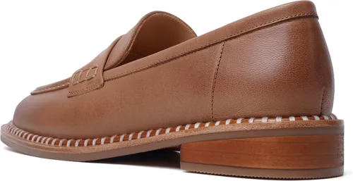 Vista 7 de FOGEENA Mocasines de cuero mate para mujer, estilo casual, sin cordones, punta redonda, tacón bajo grueso, zapatos de vestir de 1 pulgada