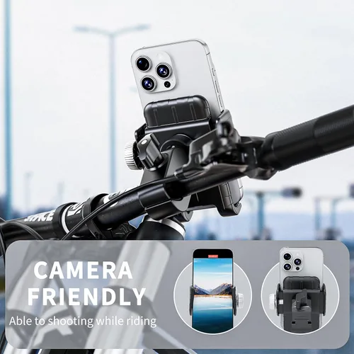 Vista 4 de Soporte de teléfono para motocicleta, manillar de bicicleta, abrazadera para teléfono celular, clip de teléfono para iPhone 16 Pro Max/Plus, 15 Pro
