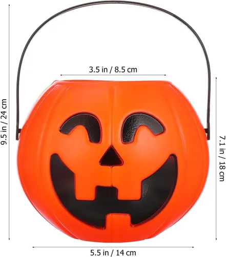 Vista 5 de Cubo de calabaza de Halloween portátil para dulces con asa, decoración creativa de calabaza para el hogar y fiesta, 6.3 pulgadas