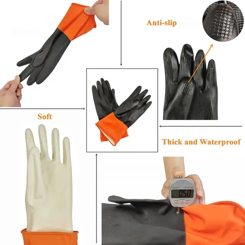 Vista 4 de TonLing Delantal de Goma Impermeable con Guantes de Goma Gruesos para Hombres y Mujeres, Delantales Químicos de Servicio Pesado con Almohadilla