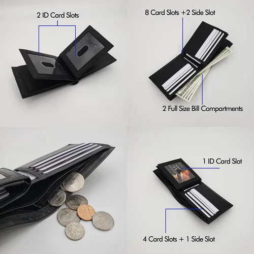 Vista 2 de AG Wallets - Cartera de cuero plegable con doble solapa central para hombre, con 3 ventanas de identificación, capacidad para 12 tarjetas
