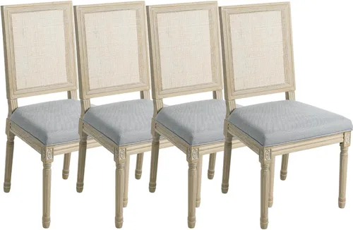 Vista 20 de Kmax Sillas de comedor estilo granja, patas de madera marrón, elegantes sillas de cocina copetudas, sillas de dormitorio francesas desgastadas