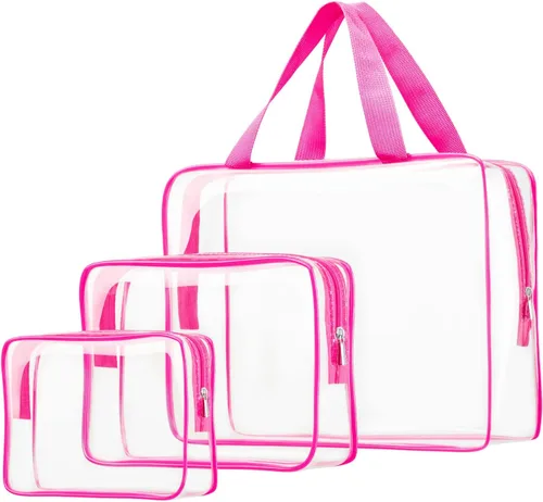 Vista 15 de 3 bolsas de cosméticos transparentes, aprobadas por la TSA, juego de bolsas de aseo transparentes para viajes, playa, bolsa de organización