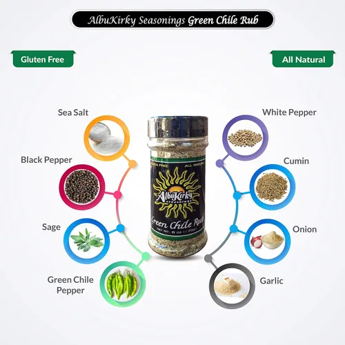 Vista 2 de AlbuKirky Seasonings Green Chile Rub - Hecho con Hatch Green Chile - Sin gluten, sin MSG - 12 onzas