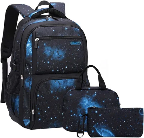 Vista 8 de Mochila JiaYou con patrón espacial de la galaxia para niños, primaria, escuela media, mochila de día para hombres, mochila para portátil
