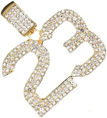 Vista 4 de Iced Out Cross, Bull, bolsa de dinero, 23 y más colgantes en cadena de tenis para hombres o mujeres Bling'ed Out Hip Hop Jewelry on Blast! Oro