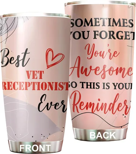Vista 31 de Vaso de recepcionista veterinario de acero inoxidable de 20 onzas, hermoso regalo de recepcionista veterinario de flores para cumpleaños, regalos