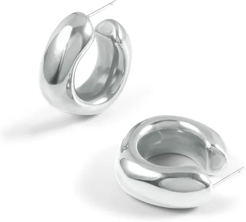 Vista 9 de Aretes de aro gruesos de oro impermeables para mujer, no se deslustra, chapados en oro, hipoalergénicos, abiertos, aretes huecos ligeros Dorado