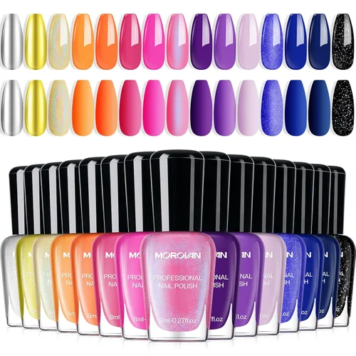 Vista 13 de Morovan - Juego de esmaltes de uñas brillantes: juego de regalo de 15 colores de secado rápido de larga duración Paquete de esmalte de uñas