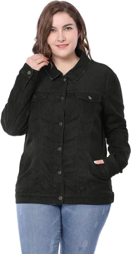 Vista 3 de uxcell Chaqueta vaquera lavada con botones de costura en talla grande para mujer