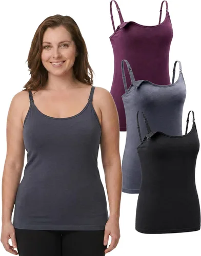 Vista 13 de Under Control Camisetas sin mangas para lactancia materna, camisetas de maternidad con brasier integrado, paquete de 3 Negro/Negro/Negro