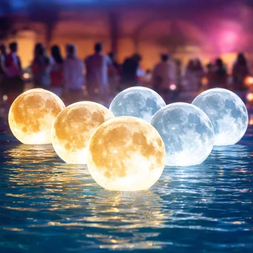Vista 12 de TIALLY Luces Flotantes de Piscina Luna Llena - Luces de Piscina de 14" que Flotan con Energía Solar, Bolas de Luz LED Inflables Impermeables