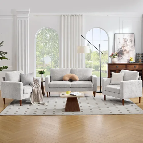 Vista 20 de Kingfun Silla decorativa, sillas de sala de estar, sillón de lectura de chenilla, de mediados de siglo con pie de madera maciza, decoración moderna