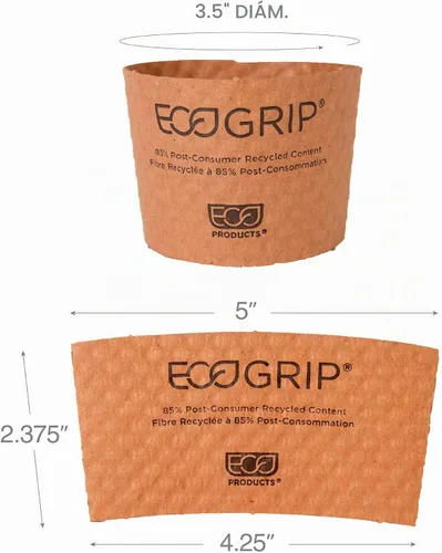 Vista 3 de Eco-Products EcoGrip funda para taza caliente de material reciclado, color café, caja de 1300 (EG-2000)
