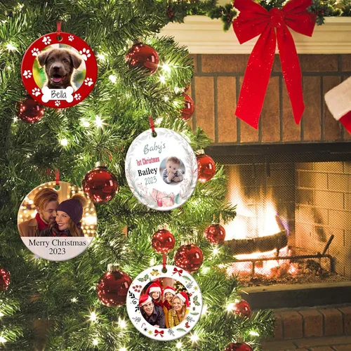 Vista 5 de Adornos de Navidad personalizados para la familia 2023, personaliza tus propios adornos de apellido para Navidad, decoración de árbol colgante
