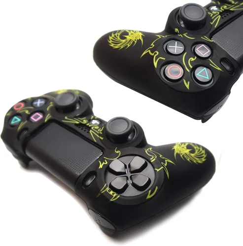 Vista 3 de BRHE - Funda protectora de silicona antideslizante para PS4, compatible con PS4 SlimPS4 Pro inalámbricocontrolador de gamepad con cable con 2 tapas