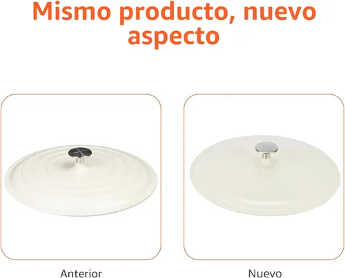 Vista 5 de Amazon Basics Cacerola Sartén Redonda de Hierro Fundido Esmaltado con Tapa para Horno, 3.3 Cuartos, Blanco