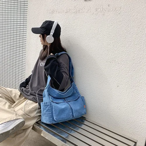 Vista 4 de Yohora Bolso de hombro de mezclilla, estilo casual, ligero, retro, de viaje, bolso cruzado para adolescentes, niñas y mujeres