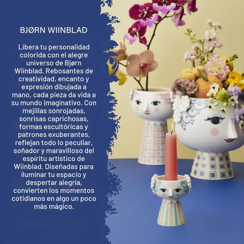 Vista 6 de Bjørn Wiinblad Jarrón Eva Porcelana esmaltada pintada a mano Azul 7.3 pulgadas