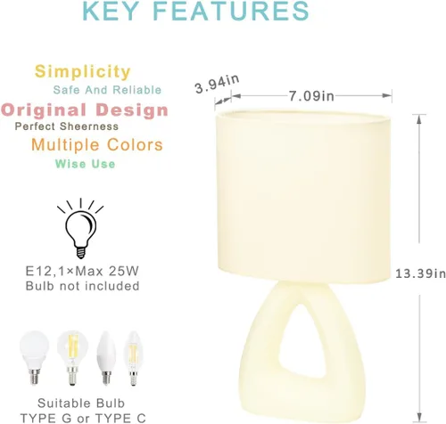 Vista 5 de LILA Lámpara de mesa pequeña y moderna color crema, 6.7 x 3.94 x 11.8 pulgadas de alto, bombilla excluida, lámpara de mesa de mesa/noche para sala