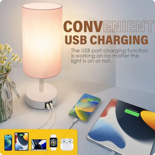 Vista 3 de Lámpara de escritorio Yarra-Decor con puerto USB, lámpara de mesa con control táctil de 3 niveles de brillo, lámpara de mesita redonda con pantalla