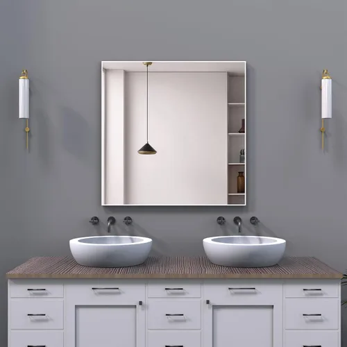 Vista 11 de Espejo de pared con estante para baño, 28 x 18 pulgadas, marco negro, espejos de pared para colgar horizontal o vertical, espejos modernos de pared