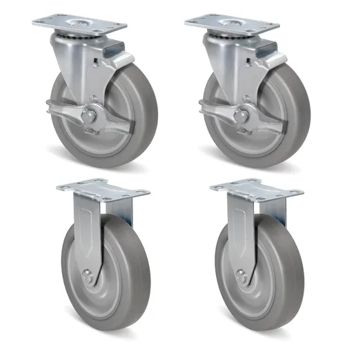 Vista 45 de Ruedas resistentes de 3 pulgadas, ruedas giratorias con frenos, ruedas de placa con rueda de goma para muebles, plataforma, camión, carrito