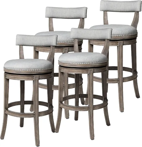 Vista 10 de Maven Lane Alexander - Juego de 2 taburetes de bar de 31 pulgadas, taburetes giratorios con reposapiés, tapicería de madera maciza gris y tela gris