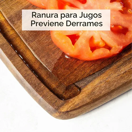 Vista 4 de TB Home Tabla de cortar de madera de acacia con ranura para jugo, tabla de cortar de madera para cocina, 14 x 7 x 5/8 pulgadas