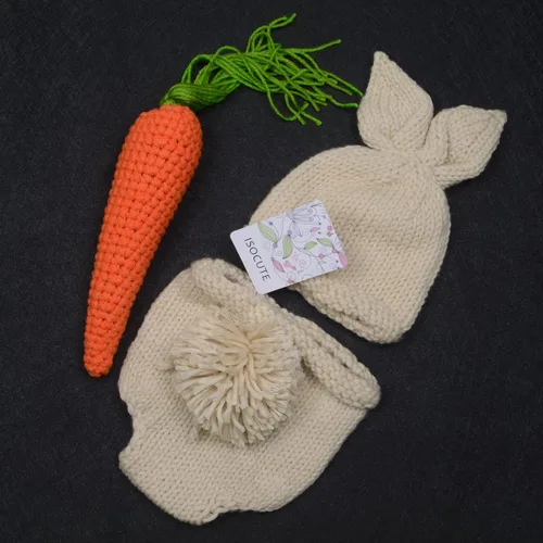 Vista 9 de ISOCUTE Newborn Photography Props Baby Easter Bunny Outfits Handmade Crochet Rabbit Set