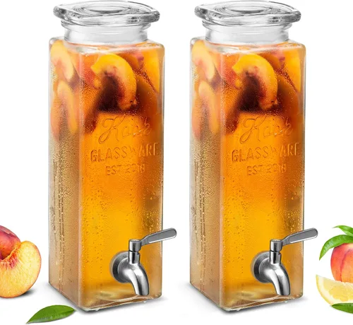 Vista 8 de Kook Glass Drink Dispenser, with Stand, 1 Gallon, Serves 15 Cups, Leak-Proof Stainless Steel Spigot, Beverage Storage for Fridge, for Water, Iced